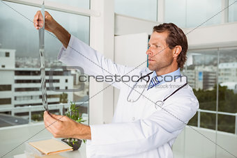 Serious doctor examining x-ray in medical office