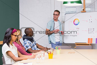 Casual businessman giving presentation to colleagues