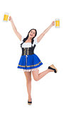 Pretty oktoberfest girl holding beer tankards