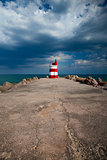 Lighthouse on the Tavira Island before storm, Algarve,Portugal