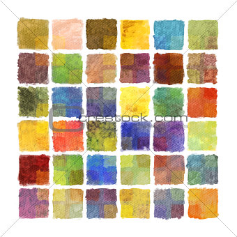 Colorful paint square background on watercolor paper