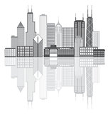Chicago City Skyline Grayscale Illustration