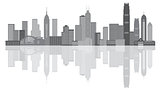 Hong Kong City Skyline Grayscale Panorama Illustration