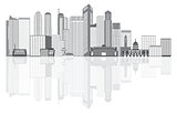 Singapore City Skyline Grayscale with Reflection Illustration