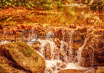 Beautiful waterfall in autumn park