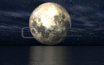 3D background with moon over sea