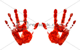 bloody hand prints isolated on white background
