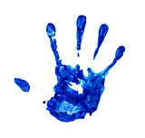 water blue handprint on an isolated white background