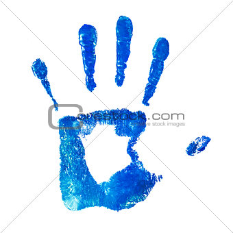 blue handprint on an isolated white background