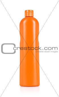 Orange cleaning bottle on isolated white background