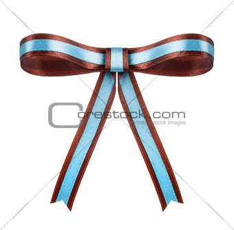 brown with blue satin bow on the isolated white background