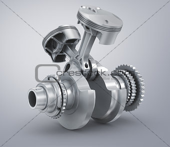 Engine pistons and cog. 3D image.