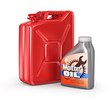 Motor oil canister and jerrycan of petrol or gas. 3d