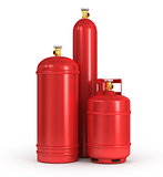 Cylinders with the compressed gases on a white background