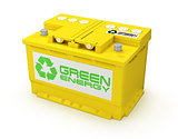 Car battery on white background. Green energy concept