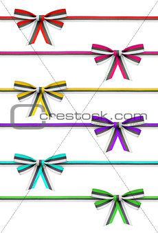 collection of colorful ribbons and bows rep on an isolated white