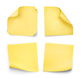 collection of yellow stickers with curled on an isolated white b