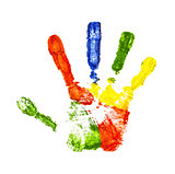 colorful handprint on an isolated white background