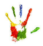 colorful handprint on an isolated white background