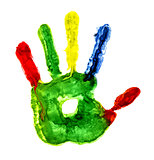 colorful handprint with fingers on an isolated white background