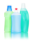 detergent bottles on white background
