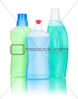 detergent bottles on white background