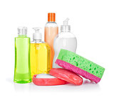 household chemical cleansers and soap in the soap dish