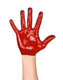 Image of an open human hand in red paint