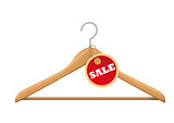 Red Tag With Sale Sign Hanging on Wooden Hanger - With Clipping Path