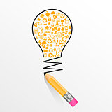 creative splash pencil and bulb with school icons set illustration. concept learning. the study of science. his work - eps10 vector file, contain transparent elements and mesh gradients