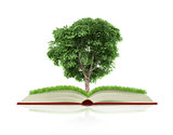 book of nature with grass and tree growth on it over white blue 