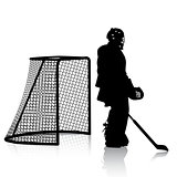 Silhouettes of hockey player. Isolated on white. illustrations.