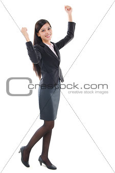  Asian business woman cheering