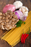 Italian pasta and mushroom sauce ingredients