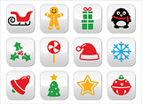 Christmas buttons set - Santa, xmas tree, present