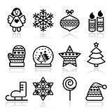 Christmas icons with stroke - Xmas tree, angel, snowflake