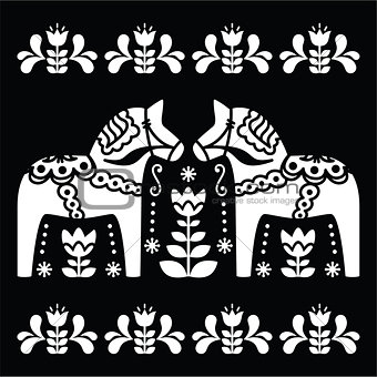 Swedish Dala or Daleclarian horse folk art pattern on black