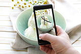 smartphone shot food photo -  vanilla ice cream with natural vanilla sticks