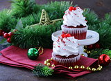 festive red velvet cupcakes Christmas table setting