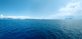 Sea summer view from ferry (Greece). Panorama.