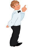 Happy cartoon man standing in white shirt and bow-tie