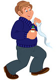 Happy cartoon man walking and holding first aid