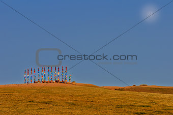 Buryat pillars in field