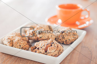 Closeup mixed nut cookies with espresso shot