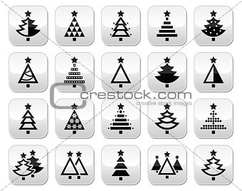 Christmas tree - various types vector buttons set
