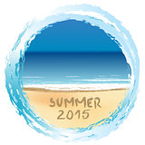 Holiday card with Summer 2015 written on sandy beach
