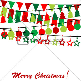 Merry Christmas card with bunting and garlands