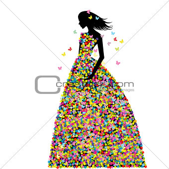 Woman dressed in spring flowers and butterflies