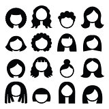 Hair styles, wigs icons set - women