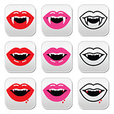 Vampire mouth, vampire teeth vector buttons set